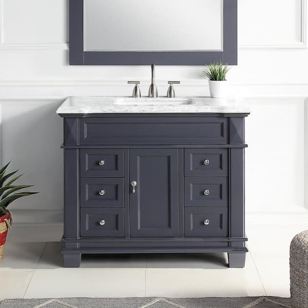 HOMEVY STUDIO Dorian 42 in. W x 22 in. D x 35.63 in. H Single-Sink Freestanding Bath Vanity in Charcoal Gray with Carrara Marble Top