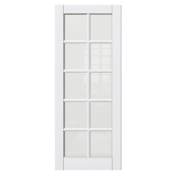 TENONER 32 in. x 80 in. 10 Lite, Frosted Glass White Primed, No Bore, Finished, Solid Hybrid Core, MDF Interior Door Slab