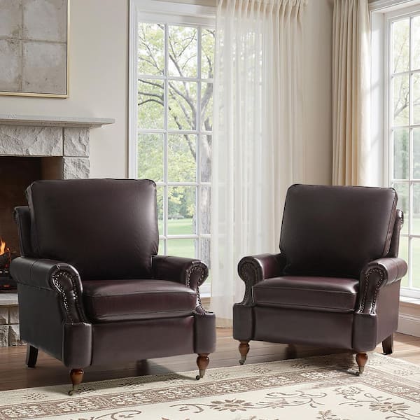 JAYDEN CREATION Lily Espresso Genuine Leather Armchair Set of