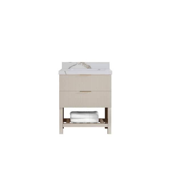 Willow Collections Catalina 30 in. Single Sink Freestanding Fine Grain Bath Vanity with Calacatta Gold Qt. Top Unassembled
