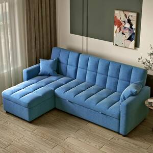 81.9 in. Blue Cotton Reversible Sectional Sofa with Sleeper Queen Size Sofa Bed