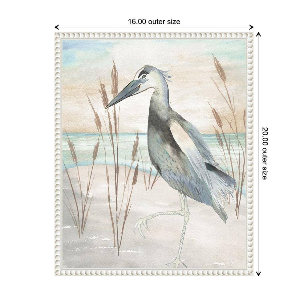 Heron on Sandy Beach with Beaded Frame Canvas Art