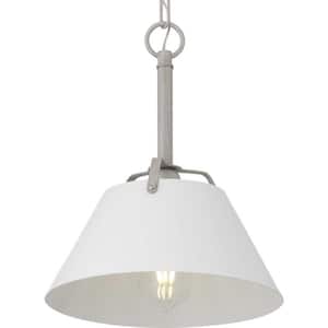 Burmont 11 in. 1-Light White Metal Shade Pendant Light with Driftwood Accents for Kitchen and Dining