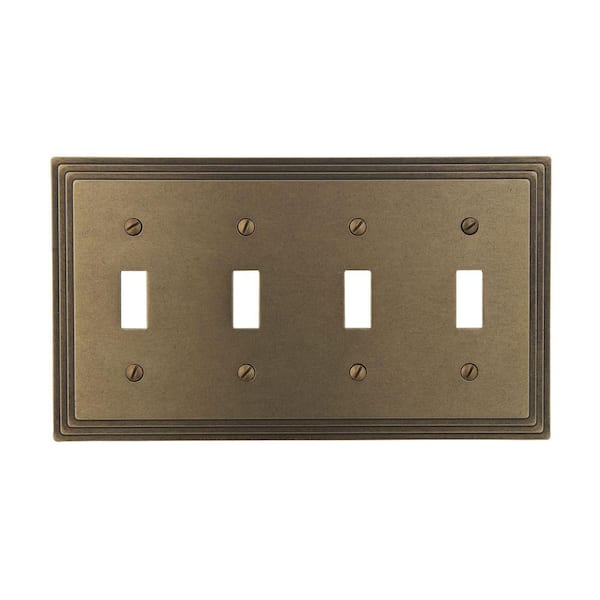 AMERELLE Tiered 4 Gang Toggle Metal Wall Plate - Rustic Brass