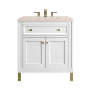 Chicago 30.0 in. W x 23.5 in. D x 34 in . H Bathroom Vanity in Glossy White with Eternal Marfil Quartz Top