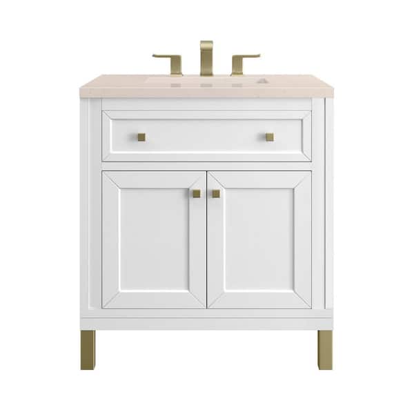 James Martin Vanities Chicago 30.0 in. W x 23.5 in. D x 34 in . H Bathroom Vanity in Glossy White with Eternal Marfil Quartz Top