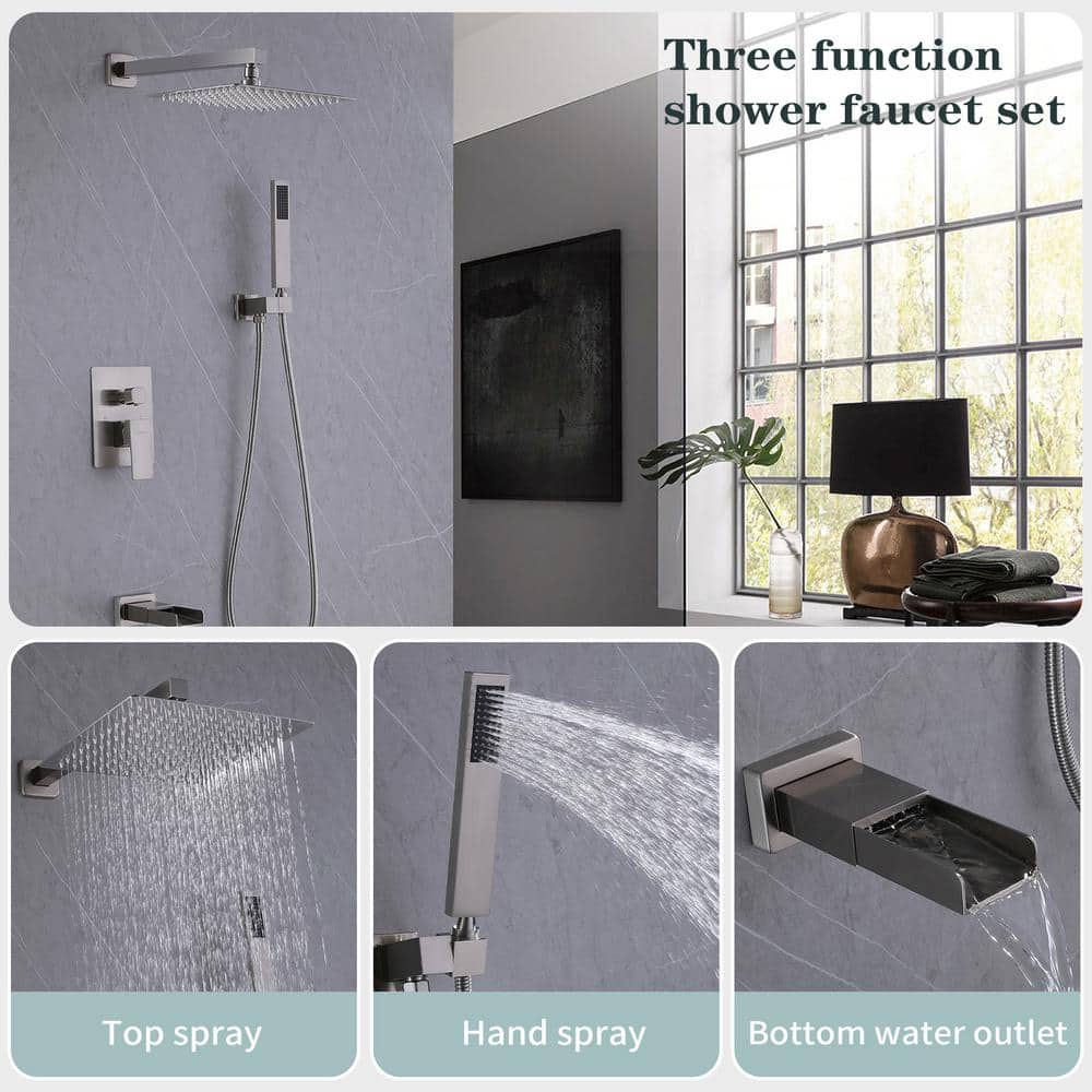 Brushed Nickel High Pressure Waterfall Spout Shower Kit