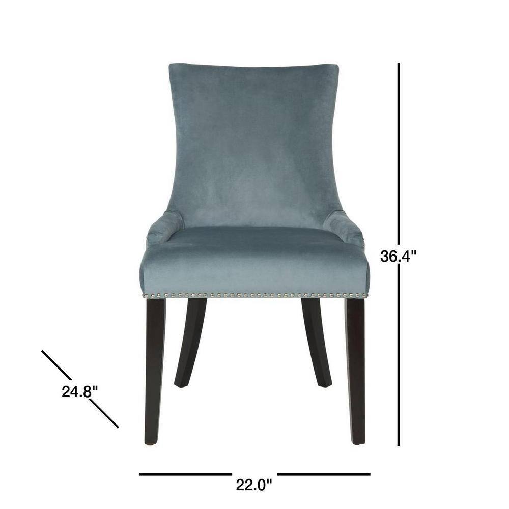 Elegant Blue Velvet Upholstered Side Chair with Silver Nailhead Trim