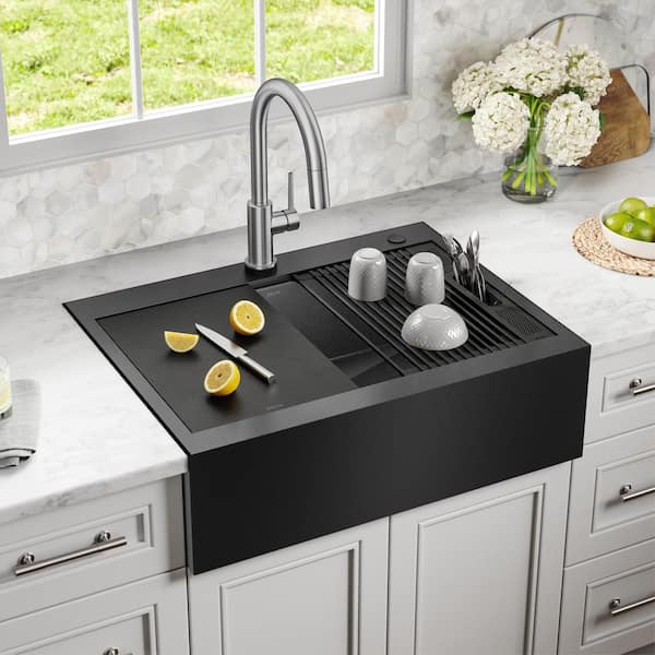 Delta Rivet 16 Gauge Black Stainless Steel 30 in Single Bowl