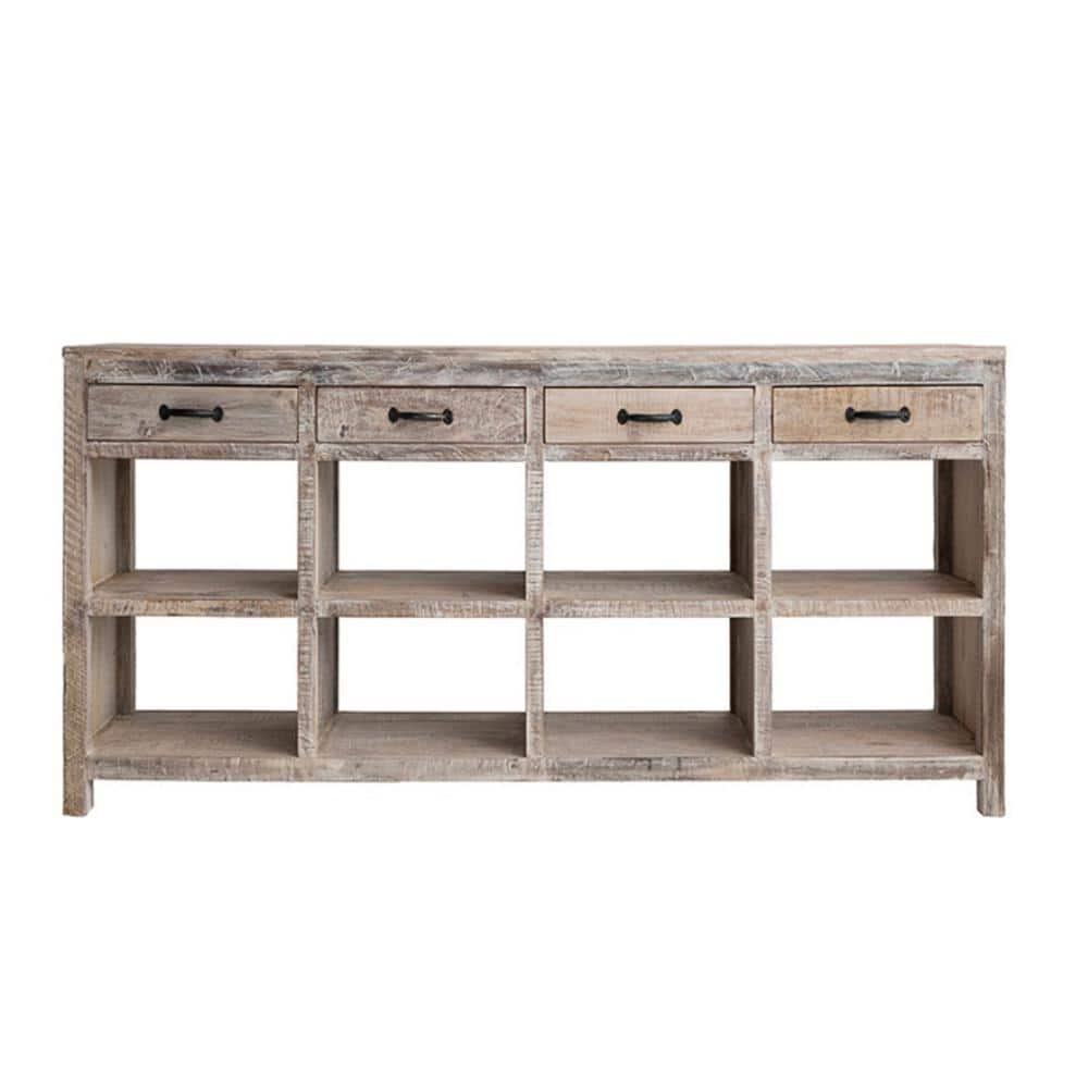 79 in. Natural Brown Rectangle Wood Console Table with 4 Drawers and 8 Stor