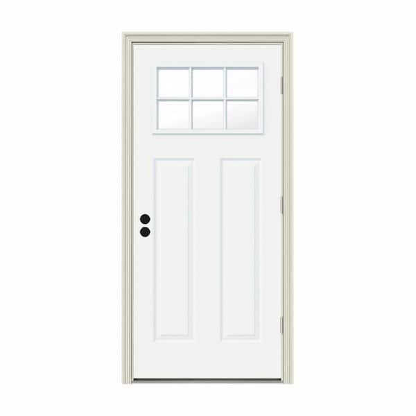 JELD-WEN 32 in. x 80 in. 6 Lite Craftsman White Painted Steel Prehung Left-Hand Outswing Front Door w/Brickmould