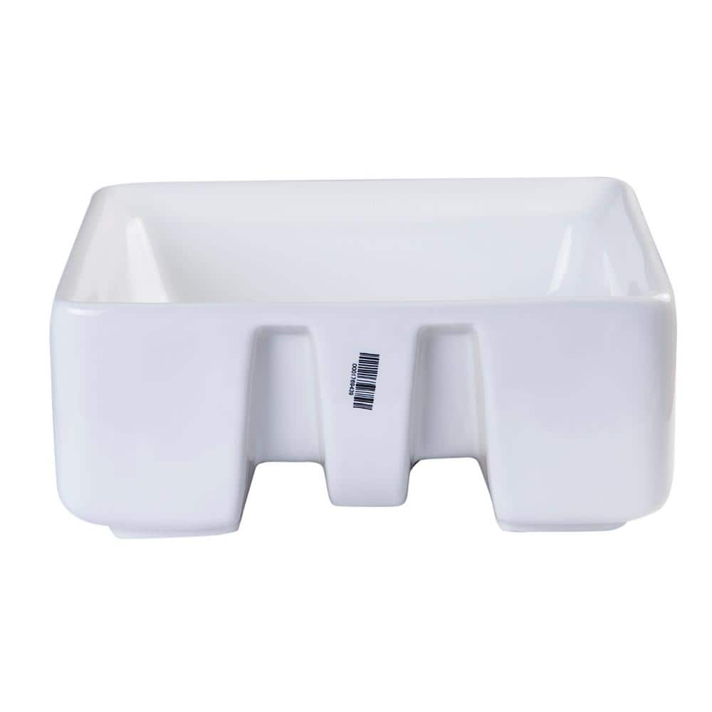 EAGO 15'' White Ceramic Square Bathroom Sink with Overflow