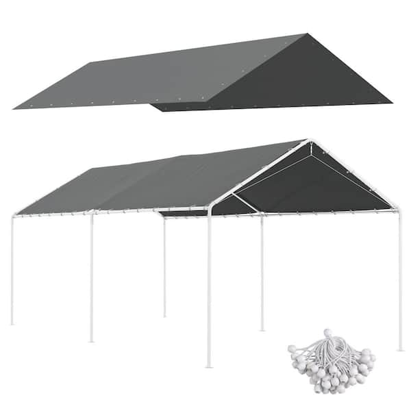 10 ft. x 20 ft. Replacement Tent Canopy, UV and Water Resistant Tent Cover with Ball Bungee Cords, Dark Gray, Only Cover