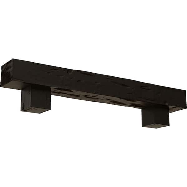 Ekena Millwork 8 in. x 8 in. x 3 ft. Pecky Cypress Faux Wood Fireplace Mantel Kit with Alamo Corbels, Natural Ash