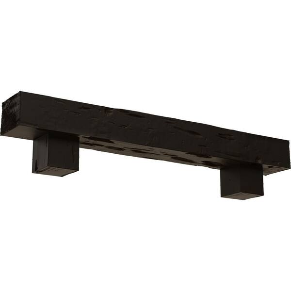 Ekena Millwork 8 in. x 10 in. x 6 ft. Pecky Cypress Faux Wood Fireplace Mantel Kit, Alamo Corbels, Natural Ash