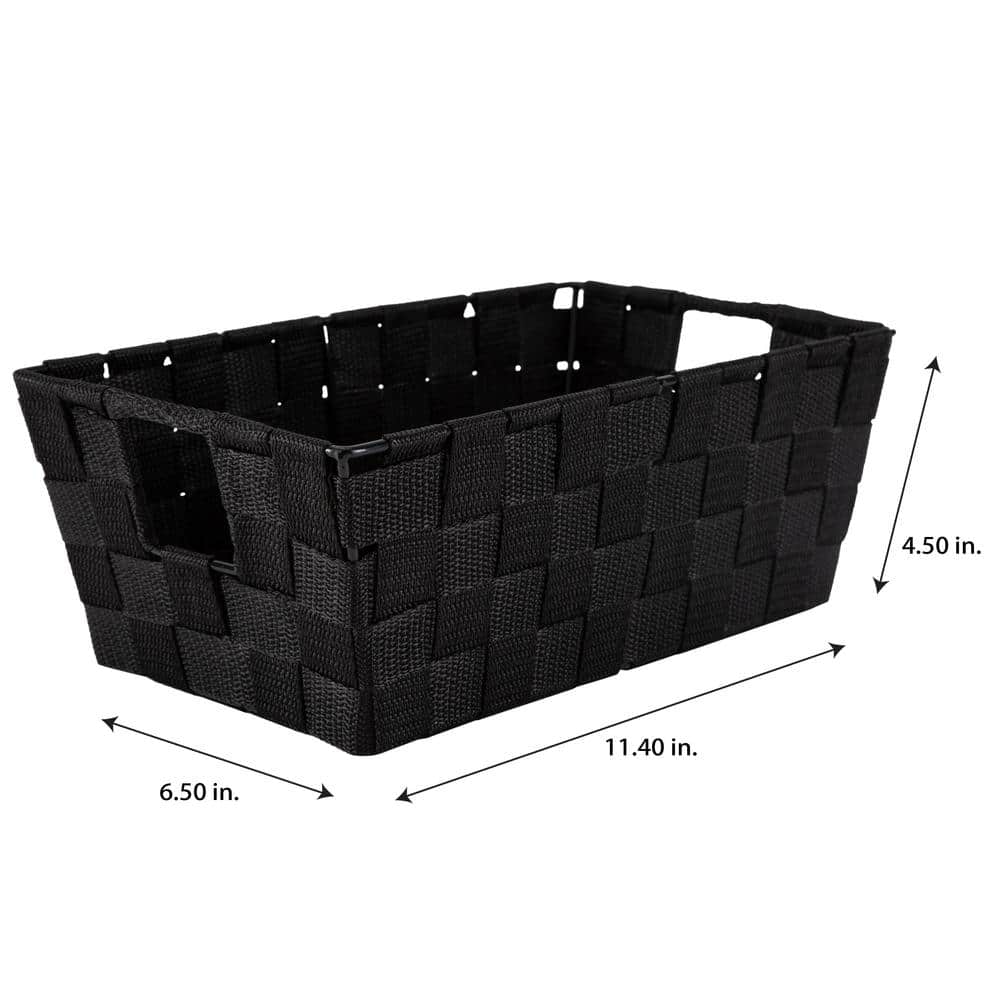 Small Black Woven Polypropylene Storage Baskets with Handles, Set of 2
