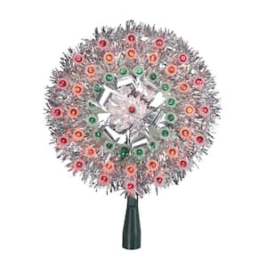 8 in. Lighted Silver Tinsel Starburst Christmas Tree Topper with Multi-Lights