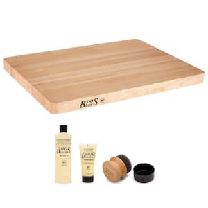 1-Piece Brown Maple Wood Cutting Board and Board Maintenance Set