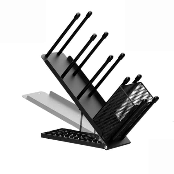 1-Piece 4-Compartment Matte Black Metal Cup and Lid Organizer for Coffee Station, Bar Countertop and Breakroom