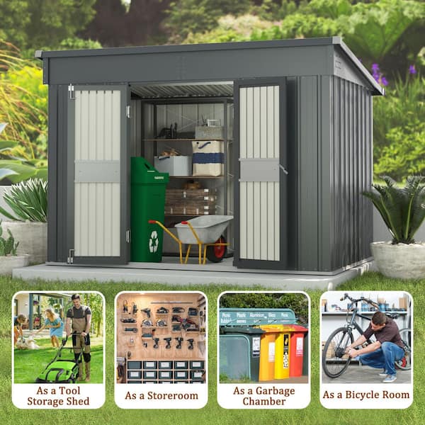 VEIKOUS 10 ft. W x 6 ft. D Gray Metal Storage Shed with Lockable