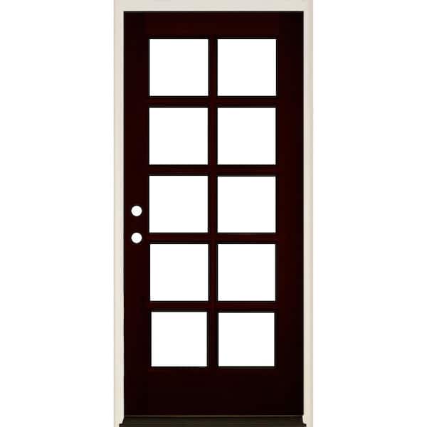 Krosswood Doors 36 in. x 80 in. French RH Full Lite Clear Glass Red Mahogany Stain Douglas Fir Prehung Front Door