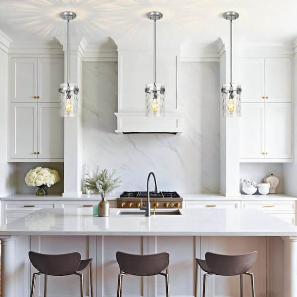 Jasslynn 60 Watt 1 Light Chrome Modern Pendant Light with Water Rippled Glass Shade for Kitchen Island