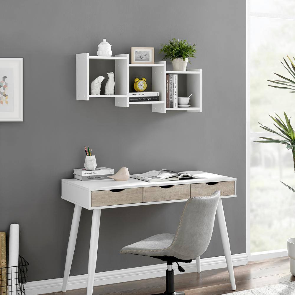 White 3-Cube Floating Wall Shelf with Ledges