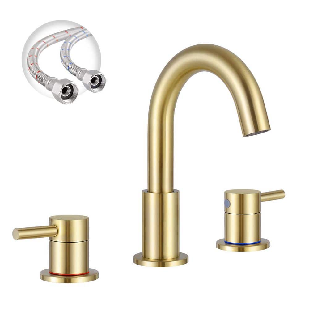 2-Handles 8 in. Widespread High Arc Bathroom Faucet with 360° Swivel Spout in Brushed Gold price history on PriceWatchPro