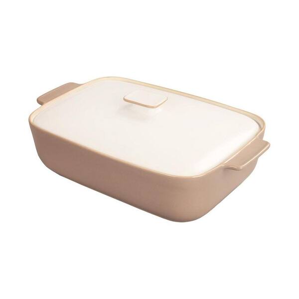 Ceramic Bakeware Set 1.7 Quart Light Brown Gradient Glaze Stoneware Oven Safe with Lids Chip Resistant Casserole