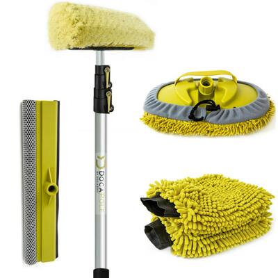 Car Wash Cleaning Kit & 12 ft. Extension Pole Soft Car Scrub Brush, Car Squeegee, Wash Mitts, Microfiber Cleaning Head