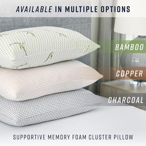 Bodipedic Essentials Gel Infused Memory Foam Cluster Jumbo Bed Pillow with Charcoal Infused Cover White Gray by Ashley