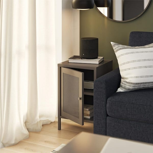 Ameriwood Sunset District 15 inch Metal Top  Square Side Table with Perforated Metal Mesh Door, Graphite
