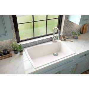 Drop-In Quartz Composite 34 in. 1-Hole Single Bowl Kitchen Sink in White