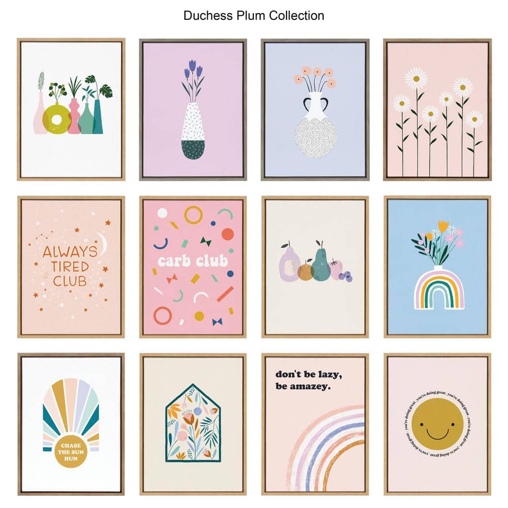 Pink and Gray Minimalist Canvas Art Print with Floral Design, 18x24