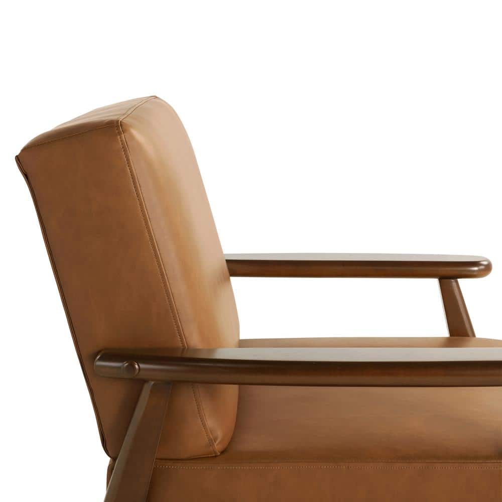Caramel Faux Leather Barrel Accent Chair with Wood Frame