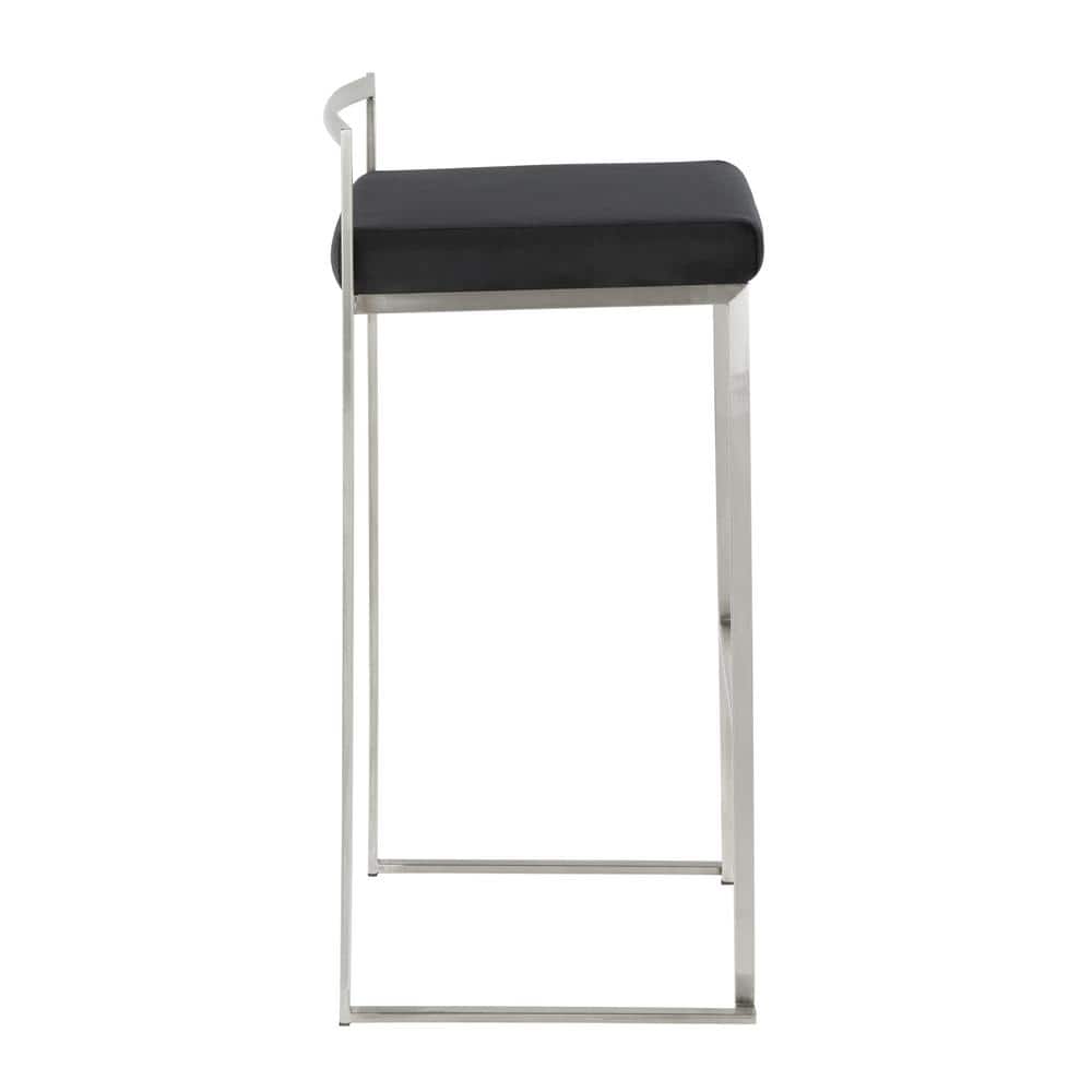 Contemporary Black Velvet and Metal Backless Bar Stools