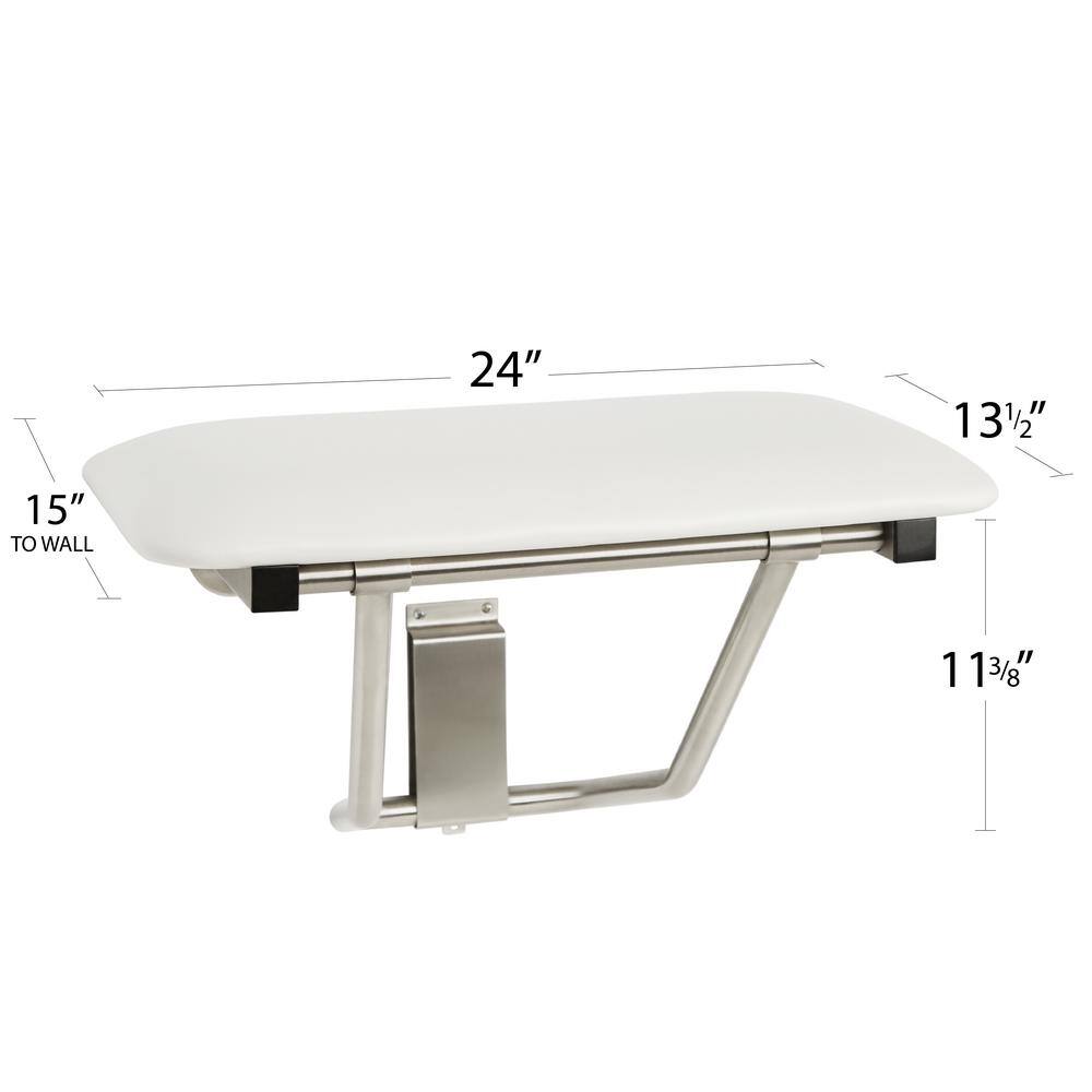 24" Wall Mount White Padded Folding Shower Bench Seat