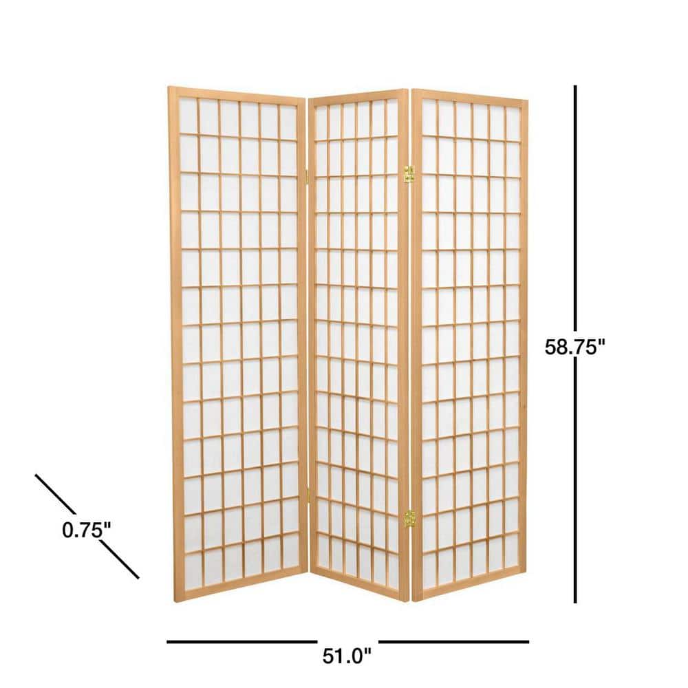 Natural 5 Ft Tall 3-Panel Shoji Screen Room Divider