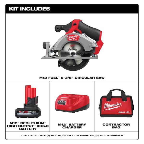 M12 FUEL 12V Lithium-Ion Brushless 5-3/8 in. Cordless Circular Saw Kit w/XC High Output 5.0 Battery Pack and Charger