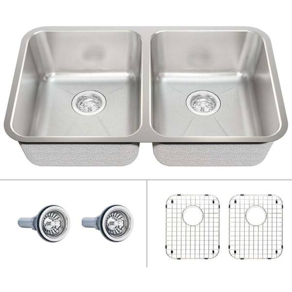 ECOSINKS Acero Select Combo Undermount Stainless Steel 30-7/8x17-3/4x9 0Hole Double Bowl Kitchen Sink Creased Bottom-DISCONTINUED