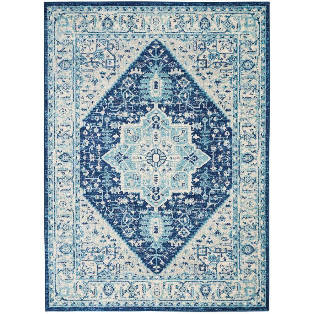 Ivory/Navy 4' x 6' Synthetic Easy Care Rectangular Rug