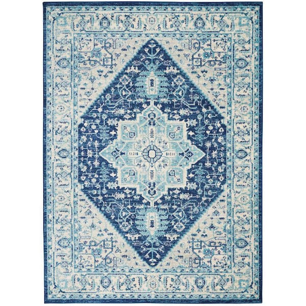 Nourison Tranquil Ivory/Navy 4 ft. x 6 ft. Persian Vintage Area Rug
