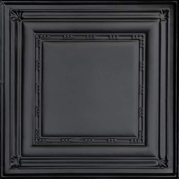 FROM PLAIN TO BEAUTIFUL IN HOURS Eyelet Satin Black 2 ft. x 2 ft. Decorative Tin Style Nail Up Ceiling Tile (48 sq. ft./case)