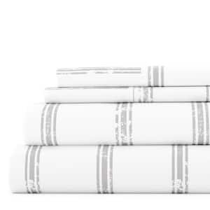 Premium Ultra Soft 4-Piece Light Gray Distressed Line Pattern Microfiber Full Sheet Set