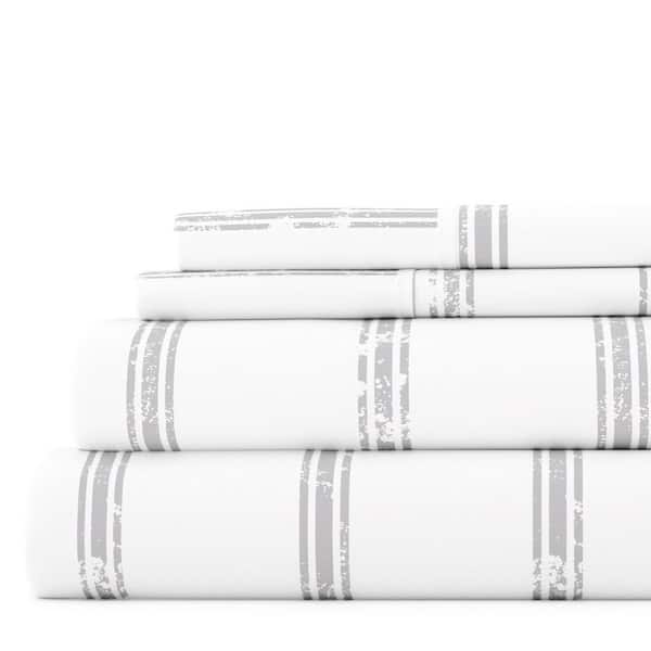 Becky Cameron Premium Ultra Soft 4-Piece Light Gray Distressed Line Pattern Microfiber Full Sheet Set