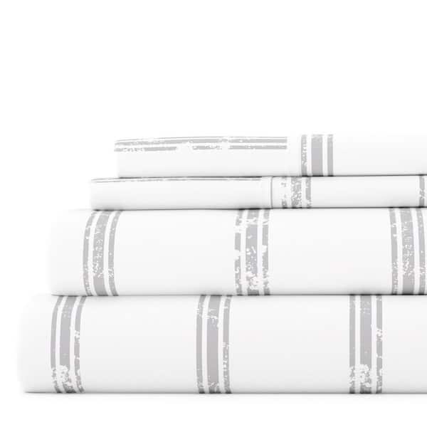 Becky Cameron Premium Ultra Soft 4-Piece Light Gray Distressed Line Pattern Microfiber King Sheet Set