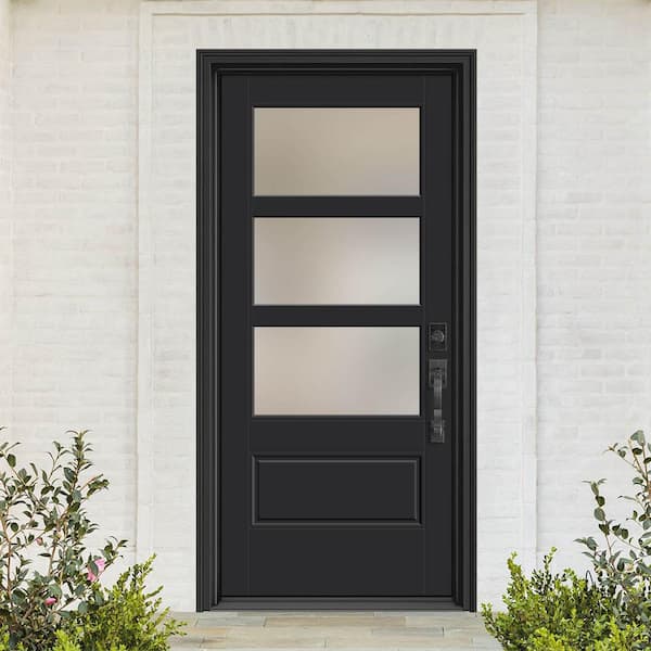 Performance Door System 36 in. x 80 in. VG 3-Lite Left-Hand Inswing Pearl Black Smooth Fiberglass Prehung Front Door