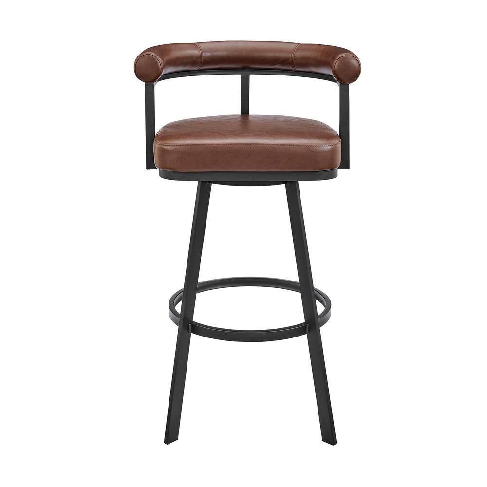 Nolagam 34'' Brown Faux Leather and Metal Swivel Counter Stool
