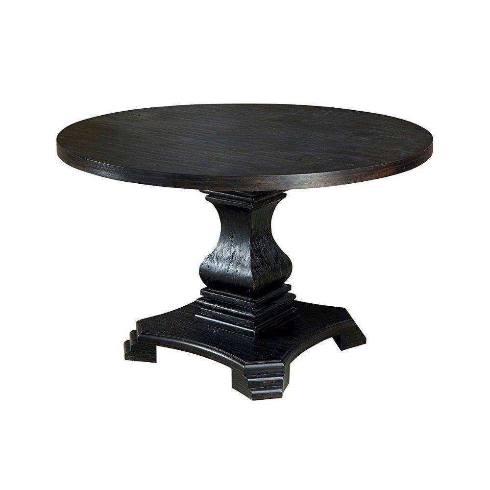Benjara Traditional Style 48 in. L Antique Black Wooden Round Top Pedestal Base Dining Table ...