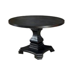 Traditional Style 48 in. L Antique Black Wooden Round Top Pedestal Base Dining Table (Seats 4)